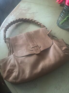 Carla Mancini Braided Handle Shoulder Bag in Tan Leather